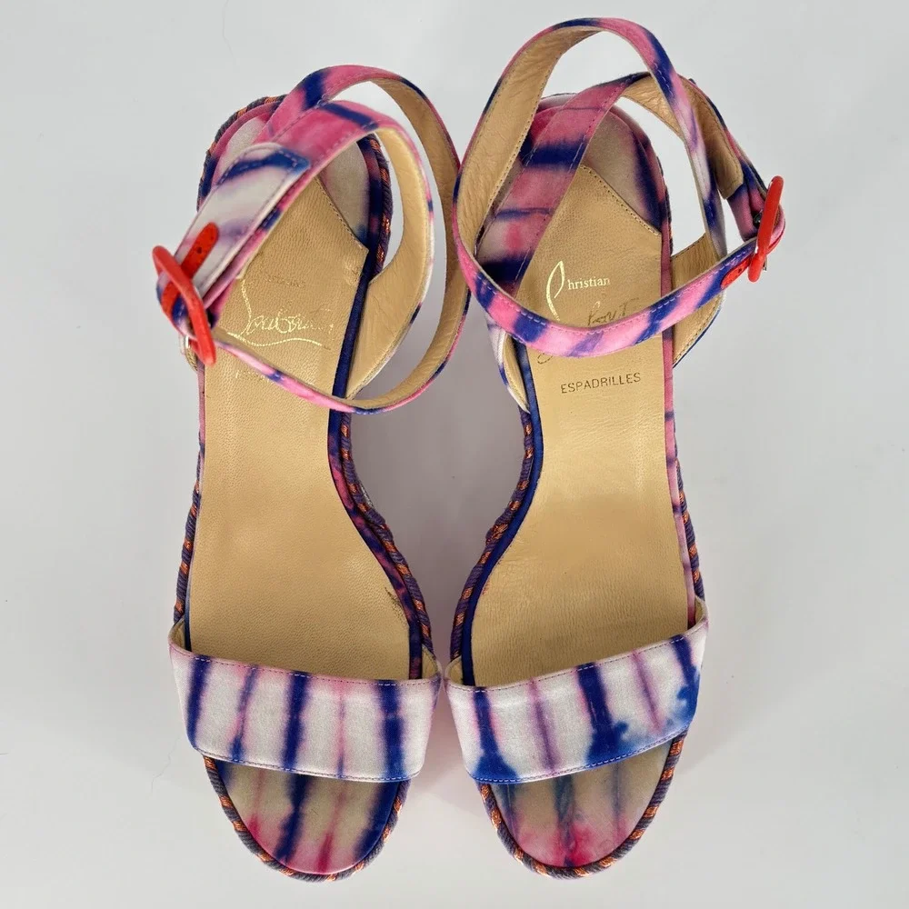 Christian Louboutin Duplice Tie-Dye Wedge Sandals Pink Women Size 36 Espadrille
